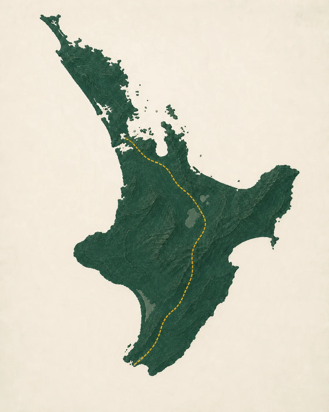 Illustrated North Island route from Auckland through Rotorua to Wellington